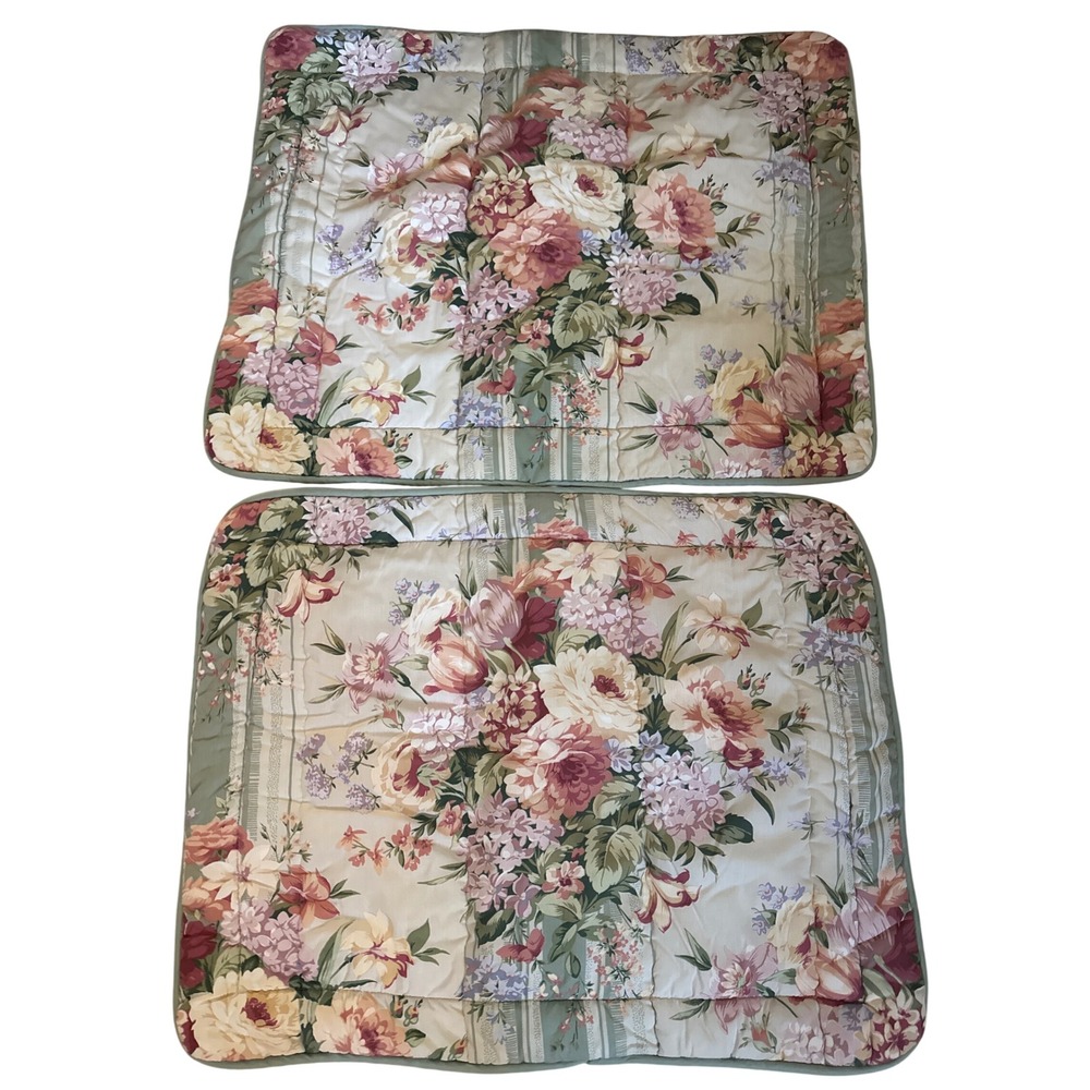 Croscill Home Fashions Floral Quilted Pillow Shams Set of 2 Sage Green Pink Rose